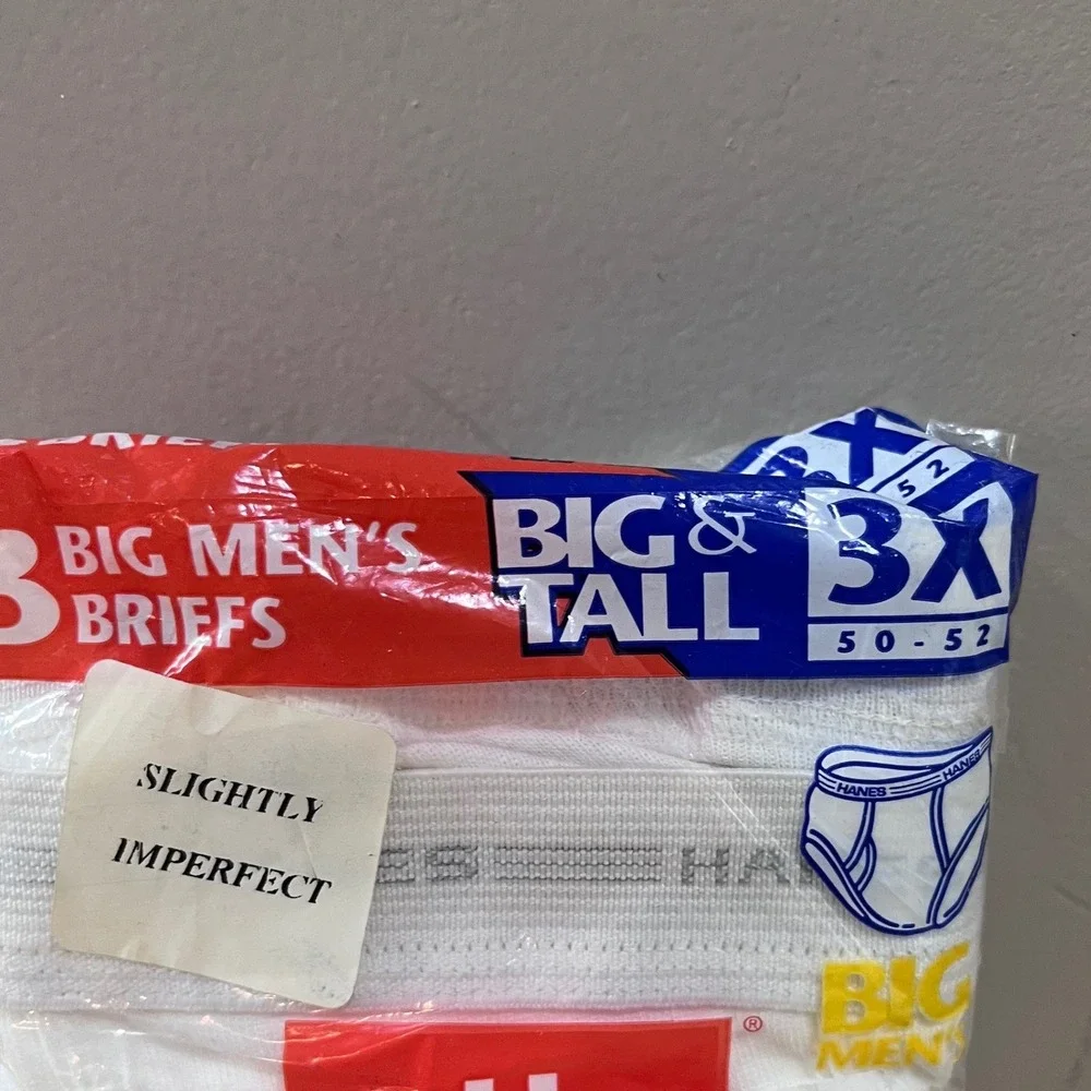 Vtg 1997 Hanes Mens 3 Pack White‎ Briefs Big & Tall 3X 50-52 Made in USA 90s